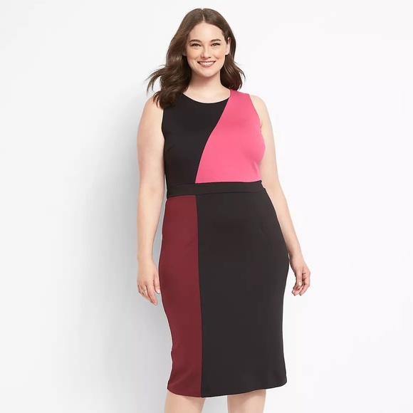 Lane Bryant Pink and Black Colorblock Sheath Dress Size‎ 14 - Picture 1 of 7